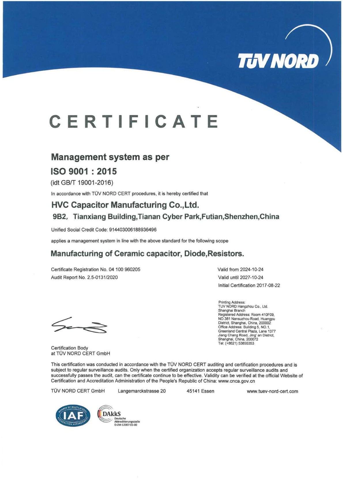 ISO 9001:2015 Official Certificate Preview